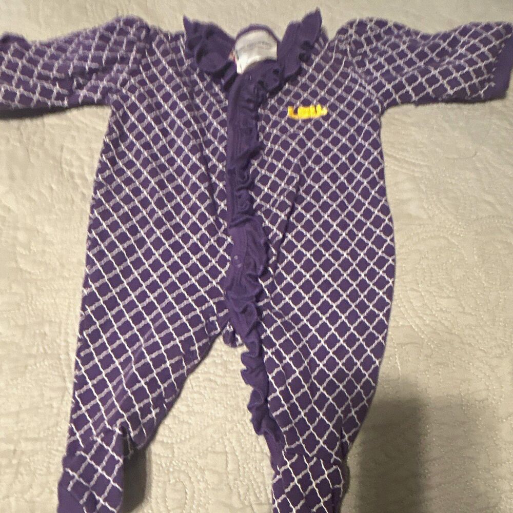 Two Feet Ahead Newborn Purple/White LSU Geometric Footed Cotton Snap Sleeper
